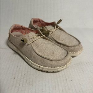 Hey Dude Womens Shoes Wendy Chambray White Nut (Beige) Casual Flats US Size 7